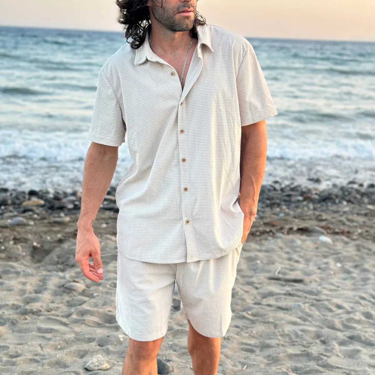 סט קיץ עם טקסטורה מובלטת לגבר